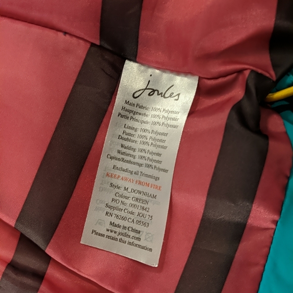 Joules Teal Blue Green Puffer Vest Matching Striped Scarf Pink US 4 M_DOWNHAM - Picture 11 of 12